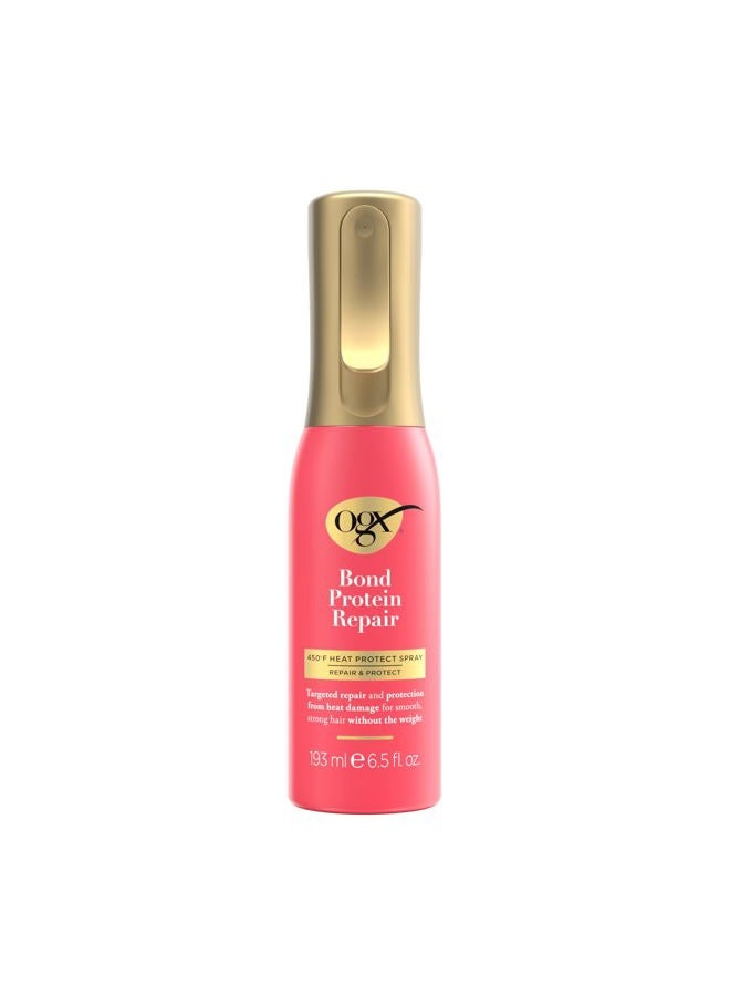 Ogx Repair & Protect Bond Protein Repair 450°F Heat Protect Spray, Weightless Repair Mist for Nonstop Damage Protection* for All Hair Types, Heat Spray Preps Hair for Styling, 6.5 fl. oz - Image 1
